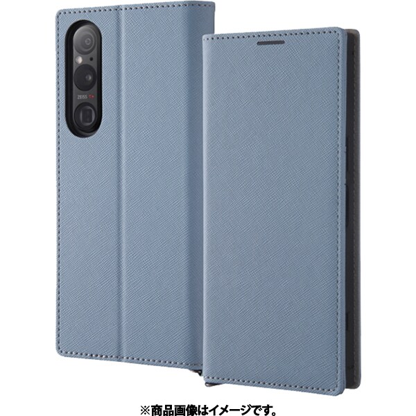 イングレムIN-RXP1M5TBC9/AGR [Xperia 1 V用 耐衝撃 手帳型レザーケース KAKU Durable ブルー/ライトグレー]Ω