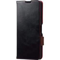 PM-X232PLFYBK [Xperia 10 V （SO-52D/SOG11） ケース ソフトレザー カバー 手帳型 マグネット フラップ 衝撃吸収 ストラップホール付 スタンド機能付 ステッチ ブラック]
