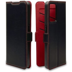 7542RENO9ABO [OPPO Reno9 A/OPPO Reno7 A用 ケース カバー 手帳型 薄型 耐衝撃吸収 カード入れ スタンド機能 サイドマグネット BK×RD]