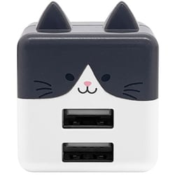 USB AC充電器 モバにゃー 2.4A USB-A×2 90°回転式収納プラグ Smart IC搭載 はっち RAC2A2A02HAC