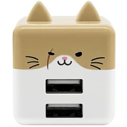 USB AC充電器 モバにゃー 2.4A USB-A×2 90°回転式収納プラグ Smart IC搭載 カシラ RAC2A2A02KSR