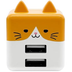 USB AC充電器 モバにゃー 2.4A USB-A×2 90°回転式収納プラグ Smart IC搭載 いわお RAC2A2A02IWO