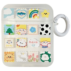 Air Pods（第1/第2世代）用 ケース D1TPU スクエア形 キャラクター デザイン 半透明