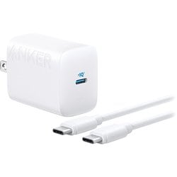 USB急速充電器 Anker 312 Charger 30W with USB-C ＆ USB-C ケーブル 1.5m USB PD（パワーデリバリー）対応 USB-C×1 折りたたみ式プラグ搭載 ホワイト B2640N21
