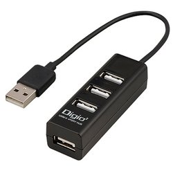 ケーブル一体型USBハブ USB2.0 4ポートハブ 15cm ブラック UH-2604BK