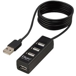 ケーブル一体型USBハブ USB2.0 4ポートハブ 120cm ブラック UH-2614BK