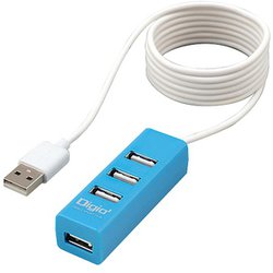ケーブル一体型USBハブ USB2.0 4ポートハブ 120cm ブルー UH-2614BL