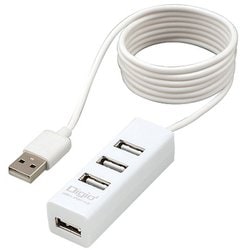 ケーブル一体型USBハブ USB2.0 4ポートハブ 120cm ホワイト UH-2614W