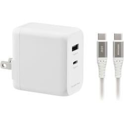 USB-AC充電器2ポート GaN65W Type-Cケーブル2m付 ホワイト GH-ACU2GC-WH