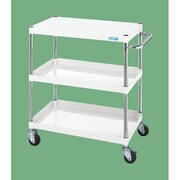 CSP-6073LYW [CSパールワゴン 軽量タイプ 直進安定金具付 前輪固定・後輪自在/均等耐荷重150kg/ゴム車/H740mm/3段/移動式 W600×D400×H740mm]