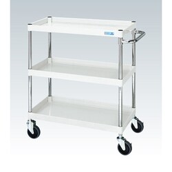 CSP-7573YW [CSパールワゴン 中量タイプ 直進安定金具付 前輪固定・後輪自在/均等耐荷重150kg/ゴム車/H740mm/3段/移動式 W750×D500×H740mm]