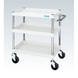 CSP-6073YSEW [CSパールワゴン 中量タイプ 直進安定金具付 前輪固定・後輪自在/均等耐荷重150kg/サイレントエラストマー車/H740mm/3段/移動式 W600×D400×H740mm]