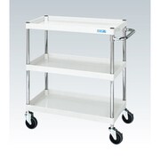 CSP-6083YW [CSパールワゴン 中量タイプ 直進安定金具付 前輪固定・後輪自在/均等耐荷重150kg/ゴム車/H880mm/3段/移動式 W600×D400×H880mm]