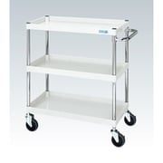 CSP-9083YW [CSパールワゴン 中量タイプ 直進安定金具付 前輪固定・後輪自在/均等耐荷重150kg/ゴム車/H880mm/3段/移動式 W900×D600×H880mm]