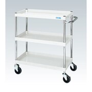 CSP-9083YSEW [CSパールワゴン 中量タイプ 直進安定金具付 前輪固定・後輪自在/均等耐荷重150kg/サイレントエラストマー車/H880mm/3段/移動式 W900×D600×H880mm]