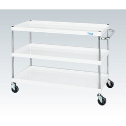 CSP-12113YSEW [CSパールワゴン 中量タイプ 直進安定金具付 前輪固定・後輪自在/均等耐荷重150kg/サイレントエラストマー車/H1080mm/3段/移動式 W1200×D600×H1080mm]