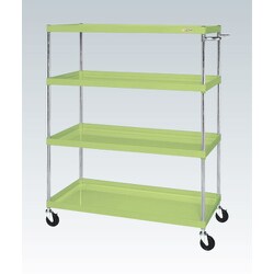 CSP-10154Y [CSパールワゴン 中量タイプ 直進安定金具付 前輪固定・後輪自在/均等耐荷重150kg/ゴム車/H1500mm/4段/移動式 W1000×D650×H1500mm]