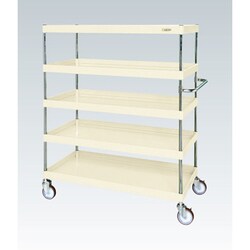 CSP-10155YNUI [CSパールワゴン 中量タイプ 直進安定金具付 前輪固定・後輪自在/均等耐荷重150kg/ナイロンウレタン車/H1500mm/5段/移動式 W1000×D650×H1500mm]