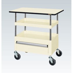 CSP-9072CTPSEI [CSパールワゴン 中量タイプ/均等耐荷重130kg/ポリエステル天板/サイレントエラストマー車/H760mm/2段＋天板付/移動式/引出し・天板付 W900×D600×H760mm]