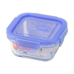 耐熱ガラス バルブ付 保存容器 正方形 290ml クリアブルー NewStyle LD-467