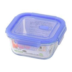 耐熱ガラス バルブ付 保存容器 正方形 480ml クリアブルー NewStyle LD-468