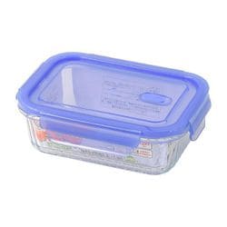 耐熱ガラス バルブ付 保存容器 長方形 590ml クリアブルー NewStyle LD-470