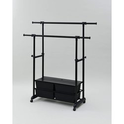 チェスト付き 伸縮ハンガーラック ダブル T4HH-WS-MBK