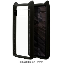7520PXL7AHB [Google Pixel 7a用 ケース カバー ハイブリッド 猫耳 ネコミミ 背面クリア 高透明 2H mimi PMMA ストラップホール ブラック]