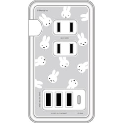 USB/USB Type-C 付き ACタップ ミッフィー フェイス総柄 MF-435GY