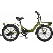 バーギー 20インチ 折りたたみ自転車 シマノ6段変速/極太2.8タイヤ/前後パイプキャリア/LEDオートライト/前後泥よけ/両立スタンド/低床フレーム/大型サドル アーミーグリーン YG-1417