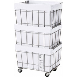 STACKING BASKET 3 with CASTER WASHABLE COVER White 003373