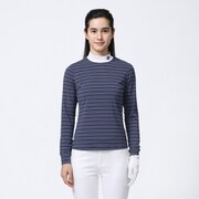 FJW-F23-S02 81169-M [ストライプ長袖モックネックシャツ レディース Mサイズ ネイビー]