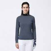 FJW-F23-S02 81170-L [ストライプ長袖モックネックシャツ レディース Lサイズ ブラック]