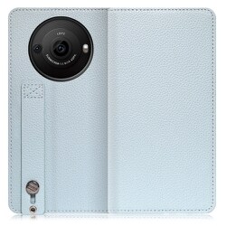 WORK23AO-BU-AR8P [AQUOS R8 pro用 ベルト付きの本革 スマホケース スタンド機能＆カードポケット付き スカイブルー]