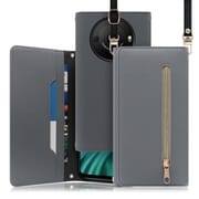 WORK50AO-GY-AR8P [AQUOS R8 pro用 クラッチバッグ型スマホショルダーケース ロングストラップ＆カードポケット付き グレー]