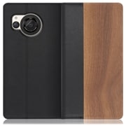 WORK08AO-KU-AR8 [AQUOS R8用 天然木仕様の本革 スマホケース スタンド機能＆カードポケット付き 胡桃]