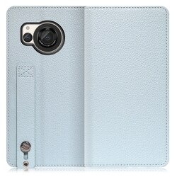 WORK23AO-BU-AR8 [AQUOS R8用 ベルト付きの本革 スマホケース スタンド機能＆カードポケット付き スカイブルー]