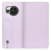WORK23AO-PL-AR8 [AQUOS R8用 ベルト付きの本革 スマホケース スタンド機能＆カードポケット付き ラベンダー]
