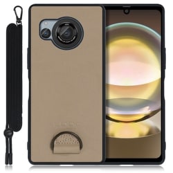 AQUOS R8用 首掛け スマホケース ネックストラップ付き ラテブラウン WORK37AO-BN-AR8