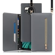 WORK50AO-GY-AR8 [AQUOS R8用 クラッチバッグ型スマホショルダーケース ロングストラップ＆カードポケット付き グレー]