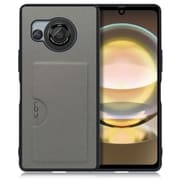 WORK28AO-GY-AR8 [AQUOS R8用 PUレザー スマホケース カードポケット＆ストラップホール付き グレー]