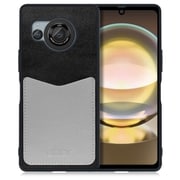 WORK49AO-BKGY-AR8 [AQUOS R8用 PUレザー スマホケース ストラップホール＆カードポケット付き ブラックグレー]