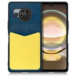 WORK49AO-NYYL-AR8 [AQUOS R8用 PUレザー スマホケース ストラップホール＆カードポケット付き ネイビーイエロー]