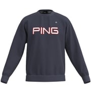 621-3262805-120-S [ゴルフウェア メンズ 23FW PINGロゴアップリケ クルーネックスウェットプルオーバー Sサイズ ネイビー]