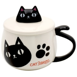猫3兄弟 蓋付顔マグカップkuro 23171