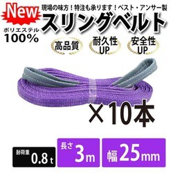01410 [10本セット スリングベルト 25mm 3m 使用荷重 800kg 高品質 ナイロンスリングベルト ベルトスリング 吊具 長さ3m 警告線 吊りベルト 玉掛け クレーン 荷締・牽引器具]