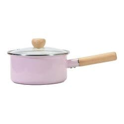 ベストコ 片手鍋 ソースパン ホーロー 18cm ピンク ガラス蓋付 IH オール熱源対応 カリーノ NQ-0112