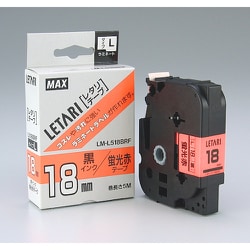 LX90285 [MAX ビーポップミニ用ラミネートテープ LM-L518BRF 蛍光赤X黒文字 18mm幅X5m巻]
