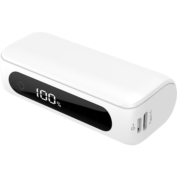 Type-C入出力対応 5000mAh 残量パーセント表示 ハーフサイズモバイルバッテリー ホワイト HD2-MBTCH5000WH
