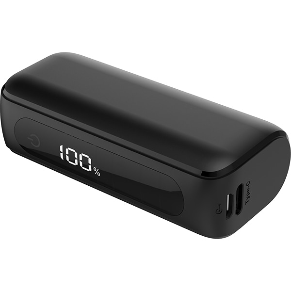 Type-C入出力対応 5000mAh 残量パーセント表示 ハーフサイズモバイルバッテリー ブラック HD2-MBTCH5000BK